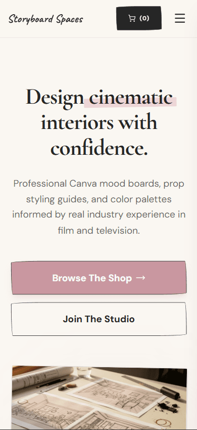 Storyboard Spaces website mobile view