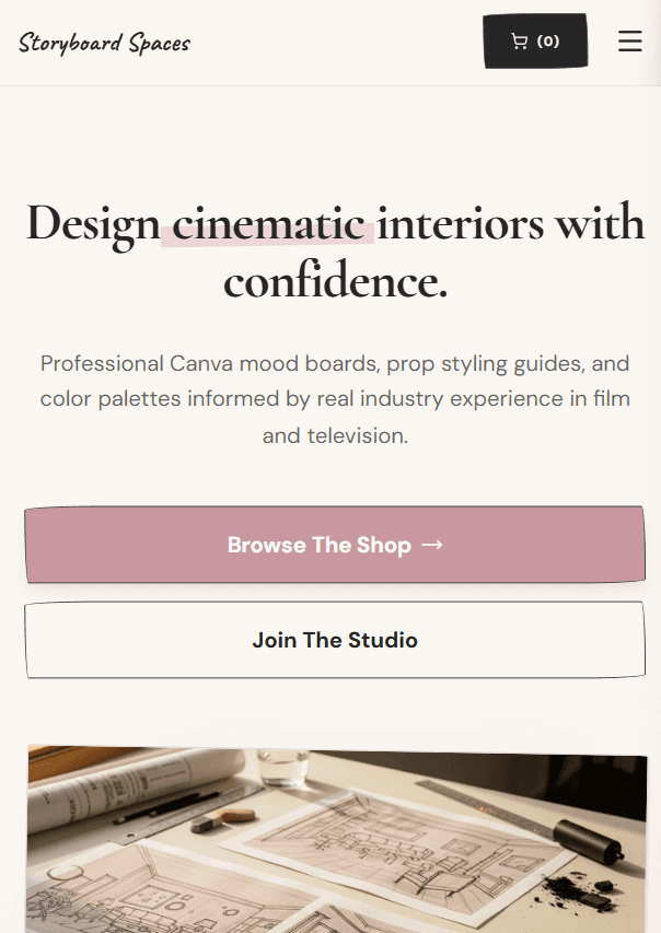 Storyboard Spaces website tablet view